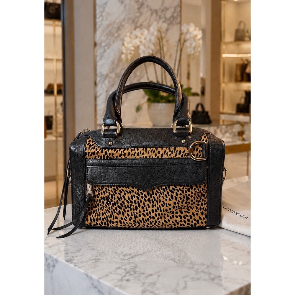Rebecca Minkoff Covet Cheetah Calf Hair Black Leather Satchel Bag No Strap